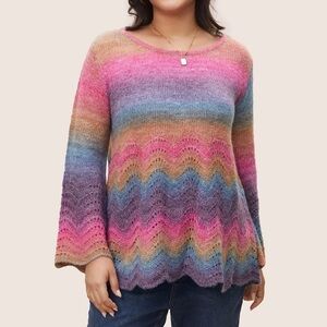BLoomChic Plus Size 3XL Ombre Contrast Hollow Out Scalloped Trim Pullover
